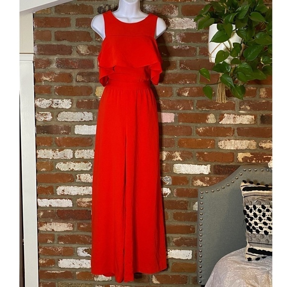 Zara Red Cold Shoulder Ruffle Jumpsuit size XS - Picture 3 of 8